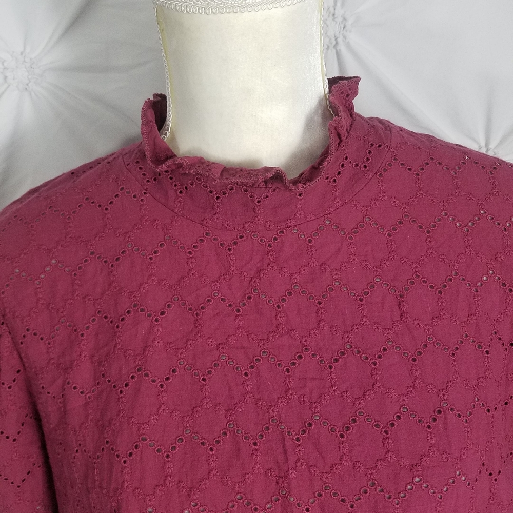 Evy's Tree The Lupita Plum High Neck Embroideredd Eyelet Top - Picture 5 of 12